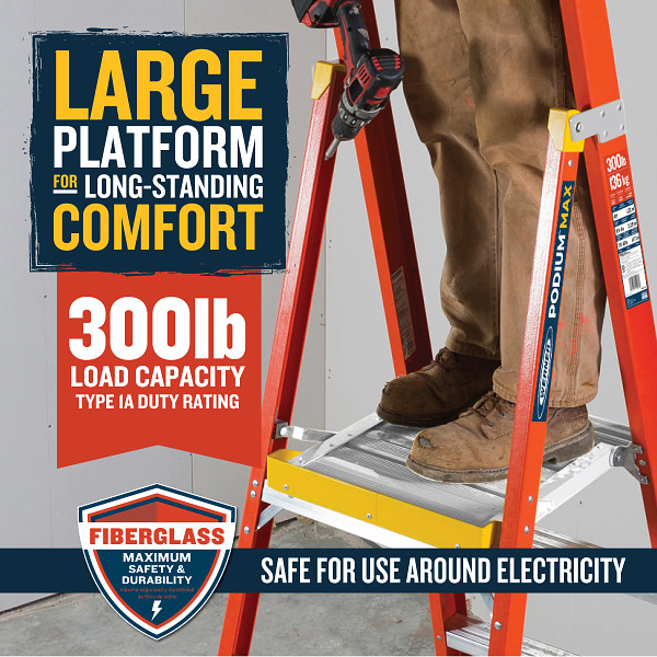 18ft Reach Height Fiberglass Podium Ladder 12ft Type IA PD6212
